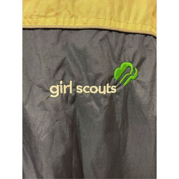 Vintage Dimco Girl Scouts Tan & Black Mesh Lined Hooded Windbreaker Sz L - Picture 2 of 9